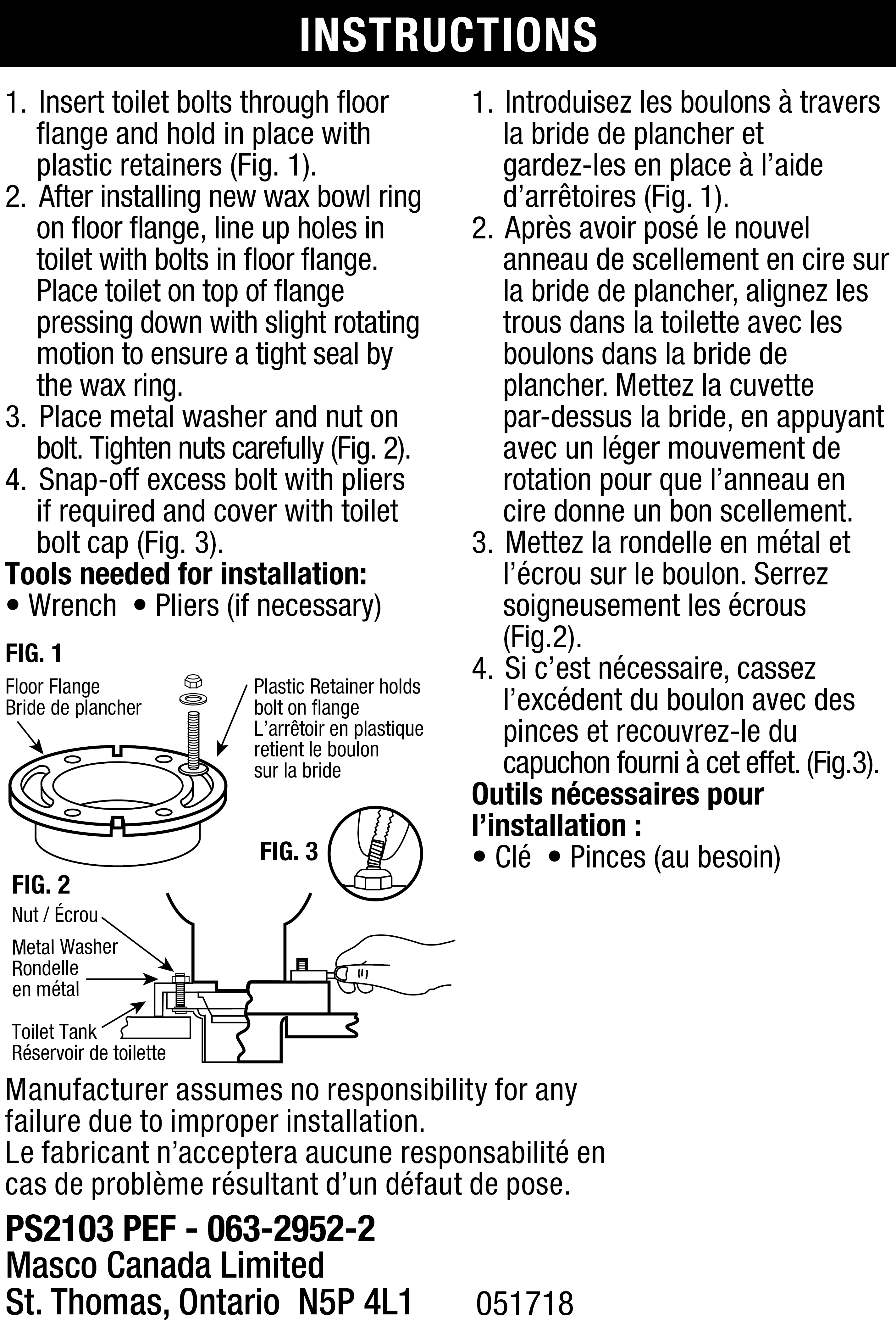 Toilet Mounting Bolt Set 1/4" x 21/4"