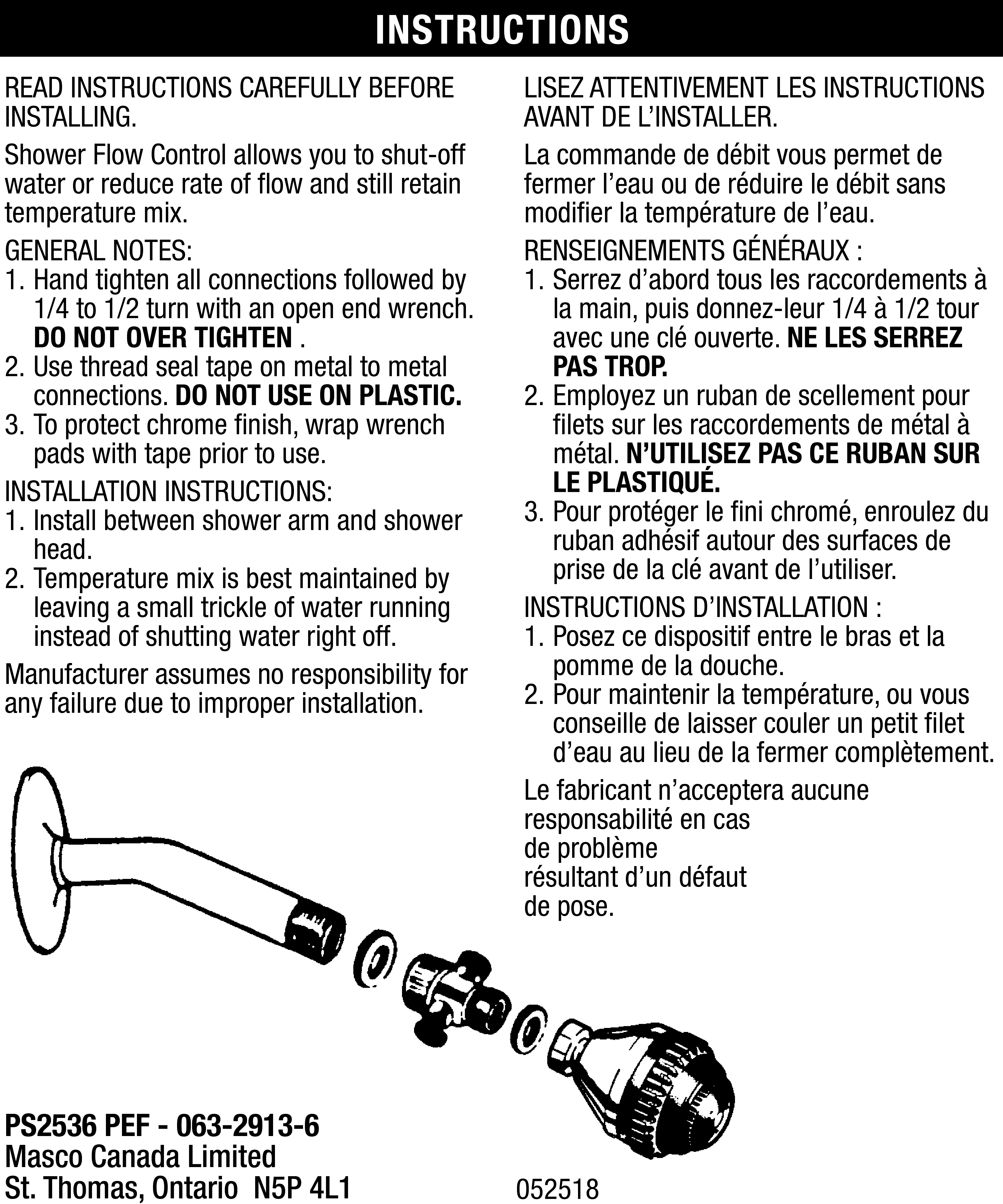 Shower Flow Control Chrome Plastic