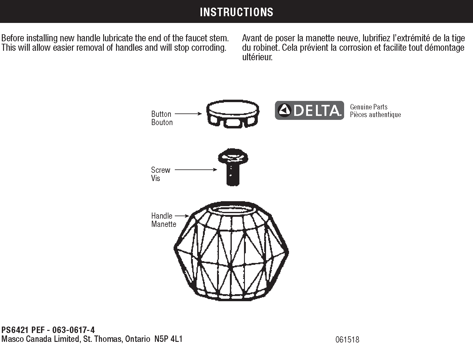 Delta Acrylic Tub & Shower Handle Assembly